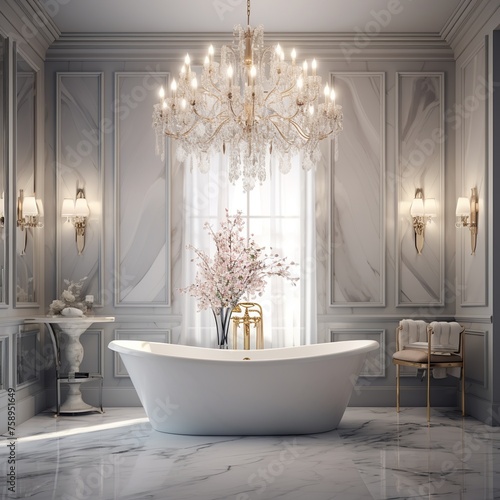 illustration of A luxurious bathroom with soft lighting with a batht  Generative ai