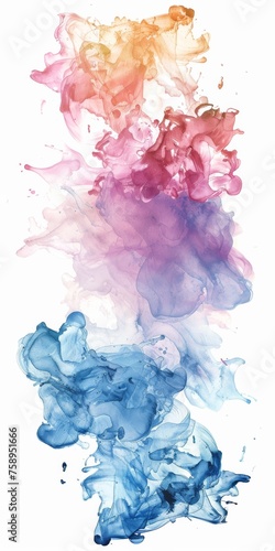 Ethereal watercolor blend of pink and blue hues, suggesting a gentle dance of color on a stark white background.