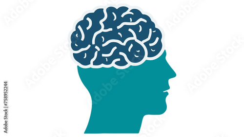 blue x-ray shape of a person with brain, person with brain simple vector illustration, brain in head simple vector illustration blue shape