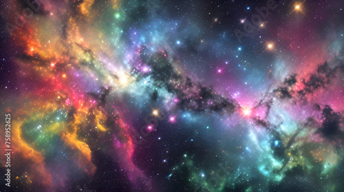 Beautiful JW Telescope Style Space Universe Image with stars  bright colourful gas clouds and light