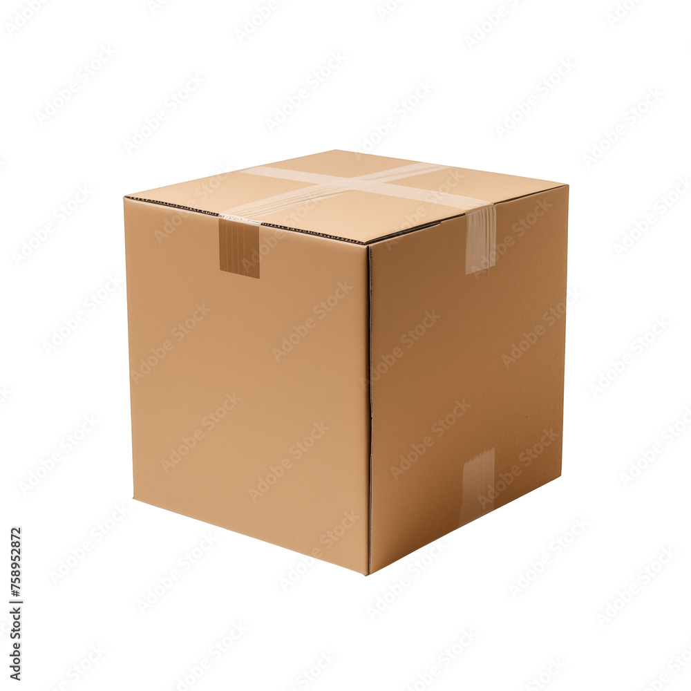 empty closed cardboard box  isolated on transparent background.