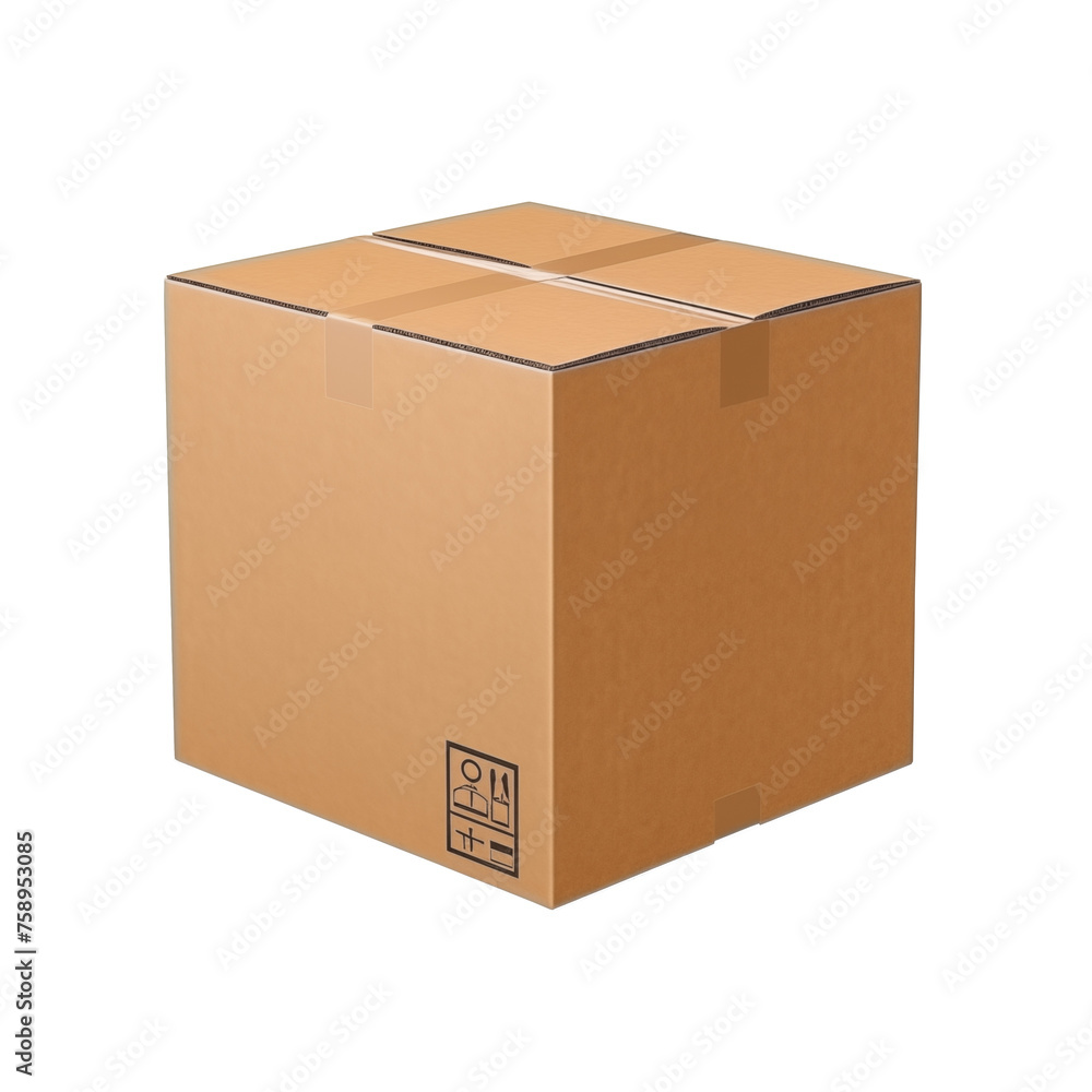 empty closed cardboard box  isolated on transparent background.