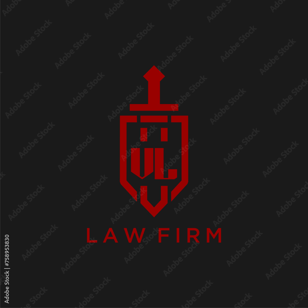 VL initial monogram for law firm with sword and shield logo image