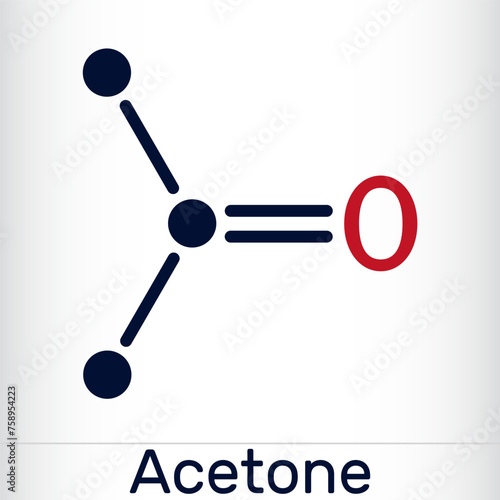 Acetone ketone molecule. It is organic solvent. Skeletal chemical formula photo