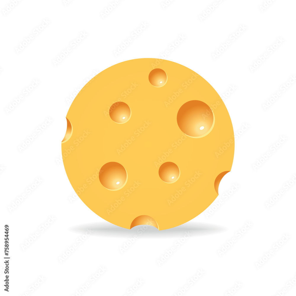 Round cheese icon with shadow. Circle shape on white background. Cheese texture in realistic style vector illustration. Round cheese icon with shadow. Circle shape on white background. Cheese texture in realistic style vector illustration.