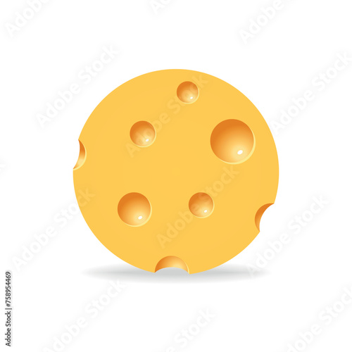 Round cheese icon with shadow. Circle shape on white background. Cheese texture in realistic style vector illustration.