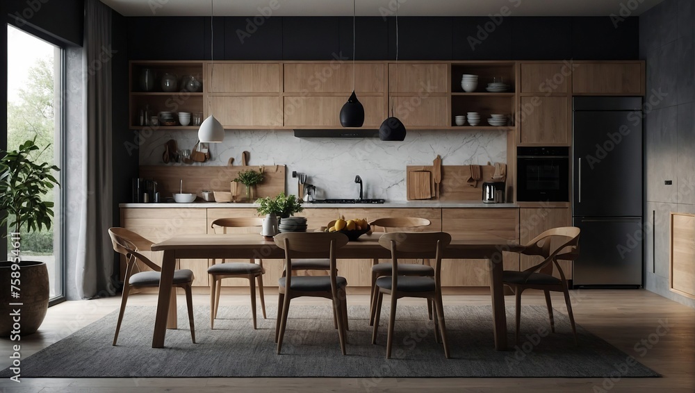 Home mock up, cozy modern kitchen interior background