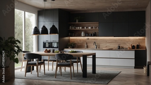 Home mock up, cozy modern kitchen interior background © SR Production