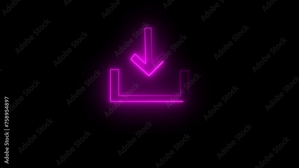 neon animation of downloading symbol, arrow animation on black transparent background with alpha channel. Creative modern downloading arrow process icon neon animation of downloading symbol, arrow animation on black transparent background with alpha channel. Creative modern downloading arrow process icon