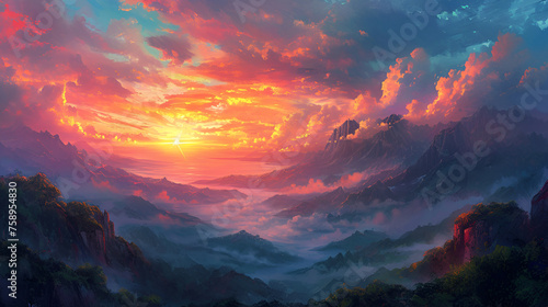 Sunset panorama. Generative AI