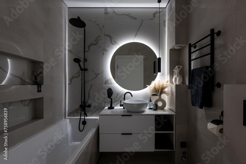 modern bathroom room with toilet and washing machine