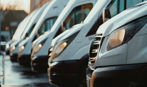 Park of white rental vans parked in the snow