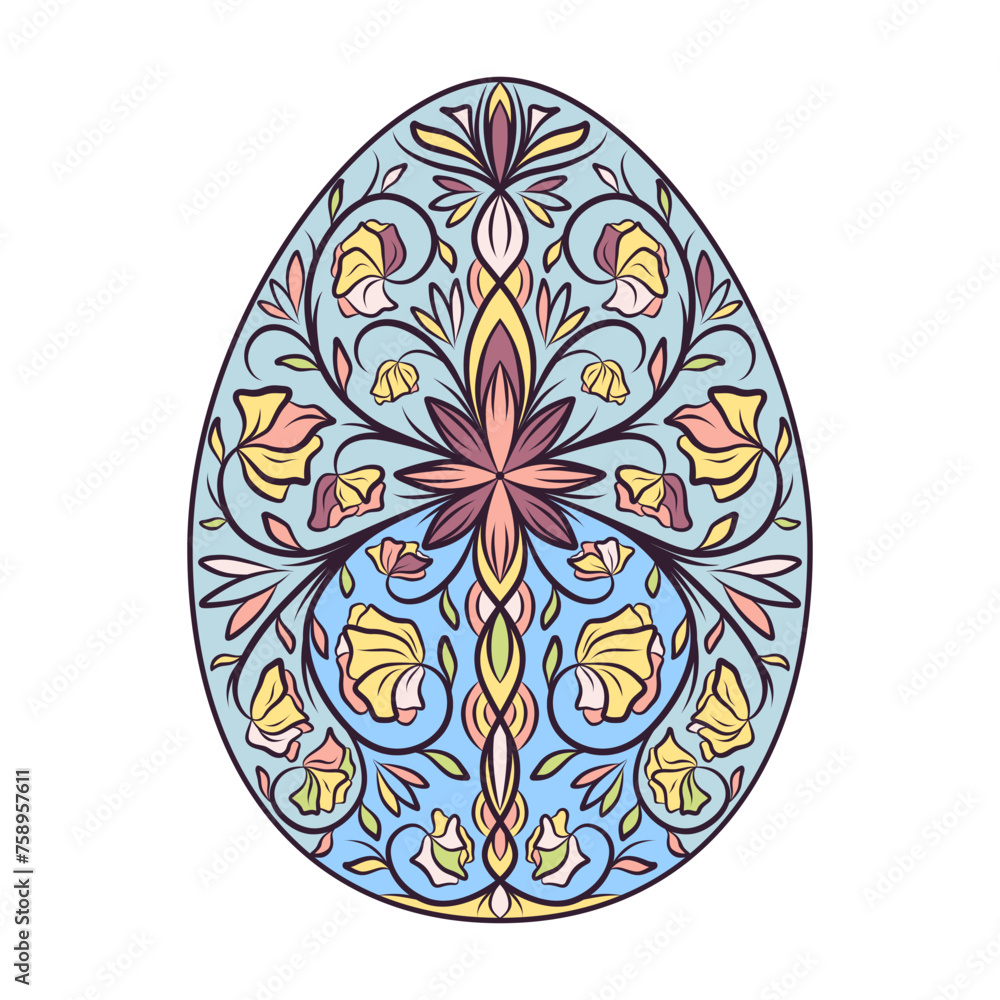 Hand drawn colorful Easter egg with patterns, curls, flowers. Spring Happy Easter egg with floral elements, decorative ornament. Vector cute illustration isolated on white background Hand drawn colorful Easter egg with patterns, curls, flowers. Spring Happy Easter egg with floral elements, decorative ornament. Vector cute illustration isolated on white background