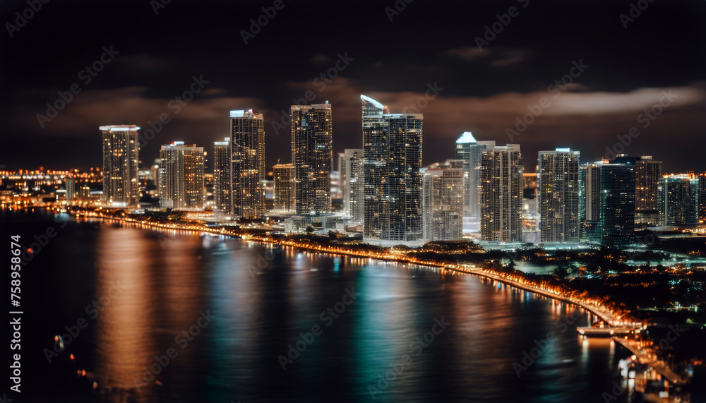 bay USA Downtown view Miami night time View