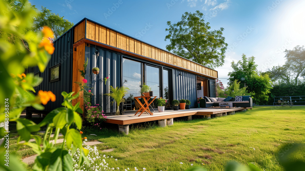 Obraz premium Modern tiny house made of old shipping containers
