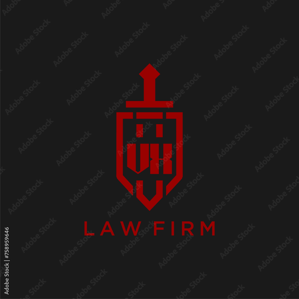 VX initial monogram for law firm with sword and shield logo image VX initial monogram for law firm with sword and shield logo image