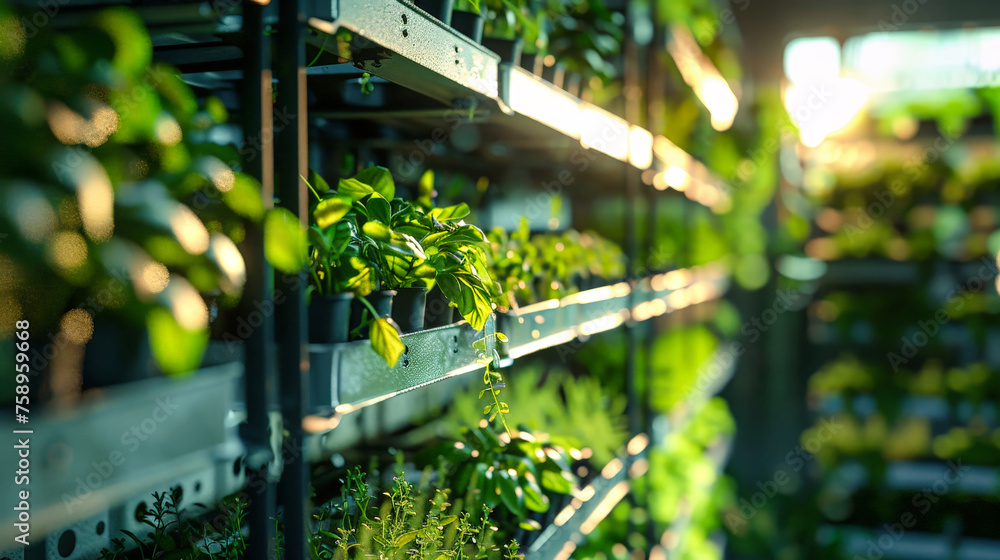 Row of Green Plants Growing in a Greenhouse