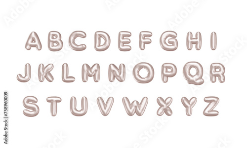 3d alphabet. Balloon font. Glossy bold latin letters in silvers color with metallic effect. Inflated text. Bubble helium typography, Vector illustration, realistic rendering.