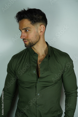 Fotografi Handsome man with american fade haircut