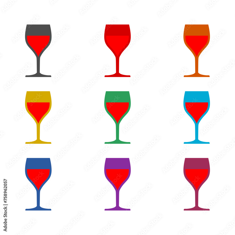 Glass of red wine icon isolated on white background. Set icons colorful Glass of red wine icon isolated on white background. Set icons colorful