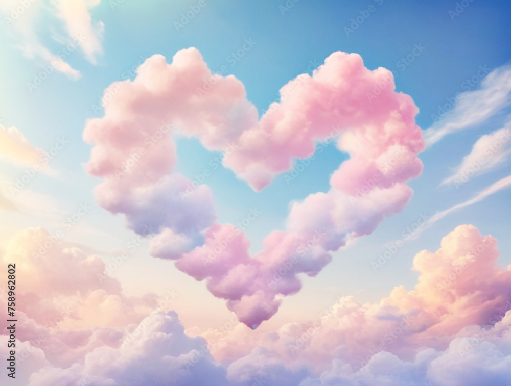 Clouds in the sky in the shape of white and pink hearts, love concept Valentine's day heart, sky, blue, nature, clouds, love, background, shape, love, outdoor, weather, day, romantic.