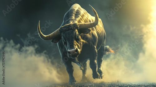 Aggressive bull trader concept, a visual metaphor for the fierce and competitive spirit in the financial arena.