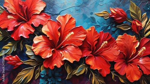 hibiscus flower with acrylic texture illustration, hibiscus wallpaper, hibiscus background illustration