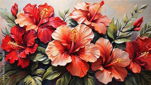 hibiscus flower with acrylic texture illustration, hibiscus wallpaper, hibiscus background illustration