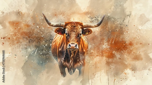Bovine beast artwork, a majestic creature, strength and serenity within the wildness of nature.