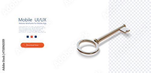 Classic Golden Key with Round Handle Isolated on Transparent Background. High-quality of an elegant 3d golden key with a shiny finish, perfect for concepts of security, access, or mystery.