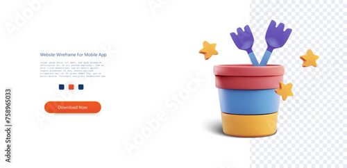 Colorful Beach Toys in a Sand Pail Isolated on Transparent Background. A playful set of bright beach toys, including a purple shovel in a multi-colored sand pail, ready for fun in the sun. Vector