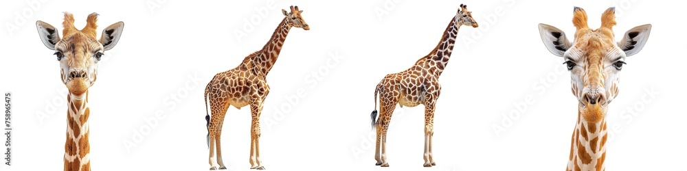 Collection of giraffes isolated on transparent background