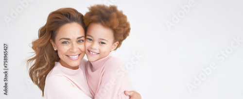 A Mother's day ,studio shot of happy and daughter hug together with love