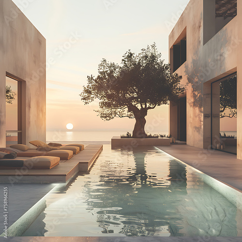 swimming pool with sea view in mediterranean house