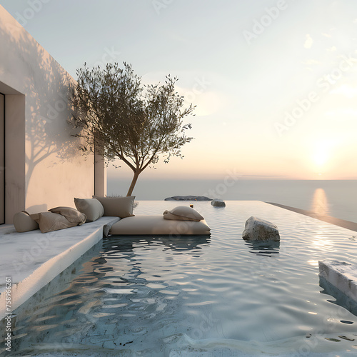 Fototapeta Naklejka Na Ścianę i Meble -  swimming pool with sea view in mediterranean house