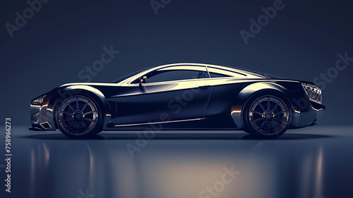 modern black sports car on black background