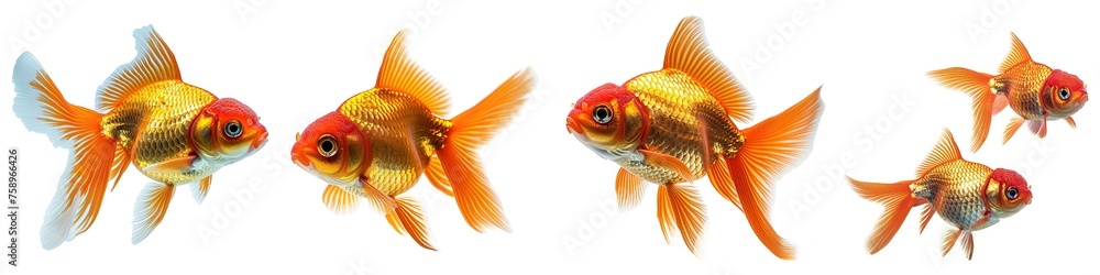 Set of goldfish isolated on transparent background