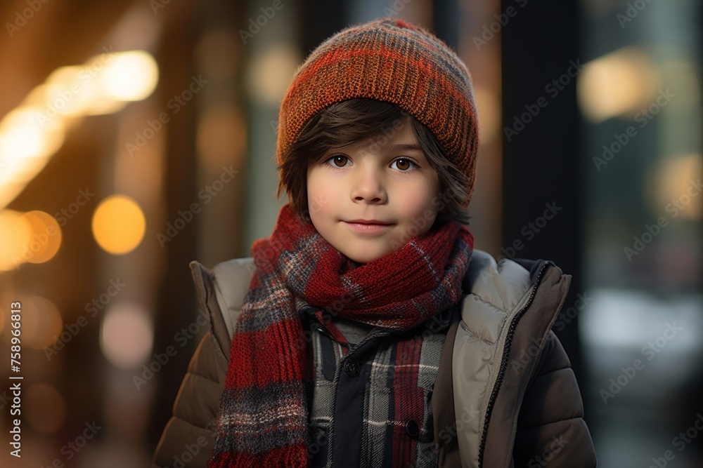 Portrait of a cute little boy in a warm hat and scarf. Portrait of a cute little boy in a warm hat and scarf.