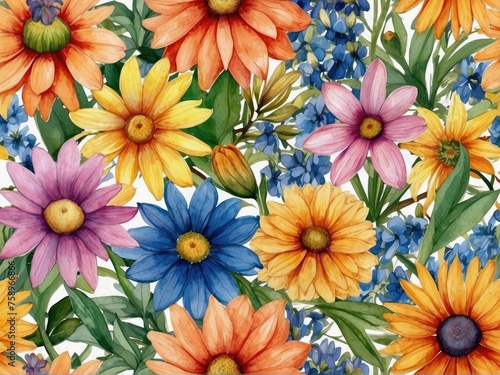 Wallpaper Mural watercolor flowers illustration, flowers wallpaper, flowers hd wallpaper with watercolor style Torontodigital.ca