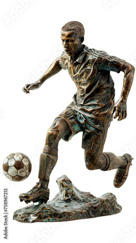 Bronze Statue of a Man Kicking a Soccer Ball - Cut out, Transparent background