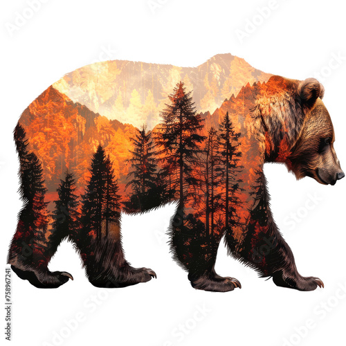 Grizzly Bear Painting With Forest Background - Cut out, Transparent background