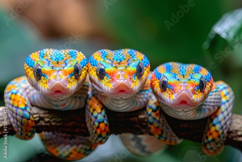 Snake Baby group of animals hanging out on a branch, cute, smiling, adorable