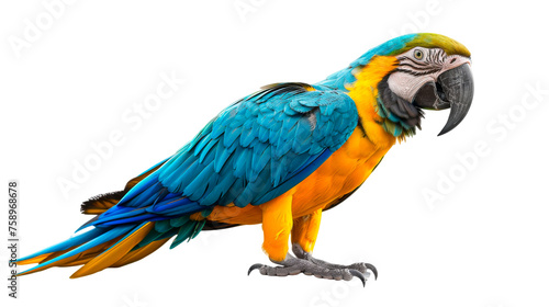 Blue and Yellow Parrot Standing on Hind Legs - Cut out, Transparent background