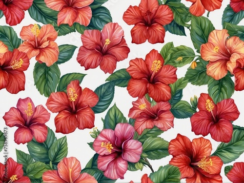 hibiscus watercolor illustration  hibiscus seamless pattern