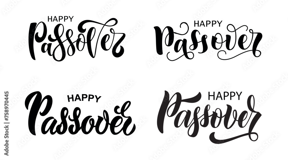 Happy Passover text. Holiday quotes collection. Set of handwritten phrases. Modern brush calligraphy. Hand lettering typography, vector illustration for Jewish holiday. Pesah celebration concept 