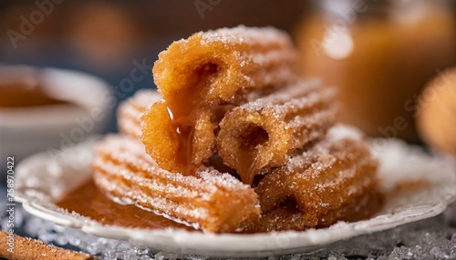 Churros com doce de leite ( Dulce de leche ). Comida, sobremesa, doce, fritura. photo