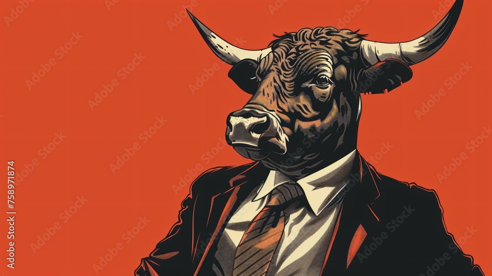 Dominant bull dealmaker pattern, a pattern that speaks to the strategic dominance and negotiation prowess of dealmakers. - obrazy, fototapety, plakaty 