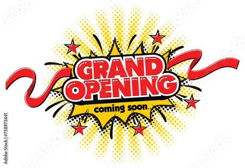 Grand opening invitationt template with burst of firework. Ribbon cutting ceremony. Vector on transparent background