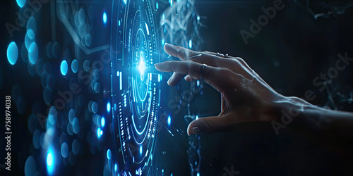 businessman hand touching with Interface digital hologram big data connection technology concept