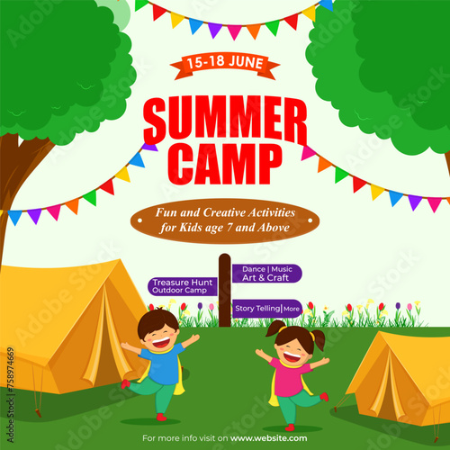 Vector illustration of Summer Camp social media feed template